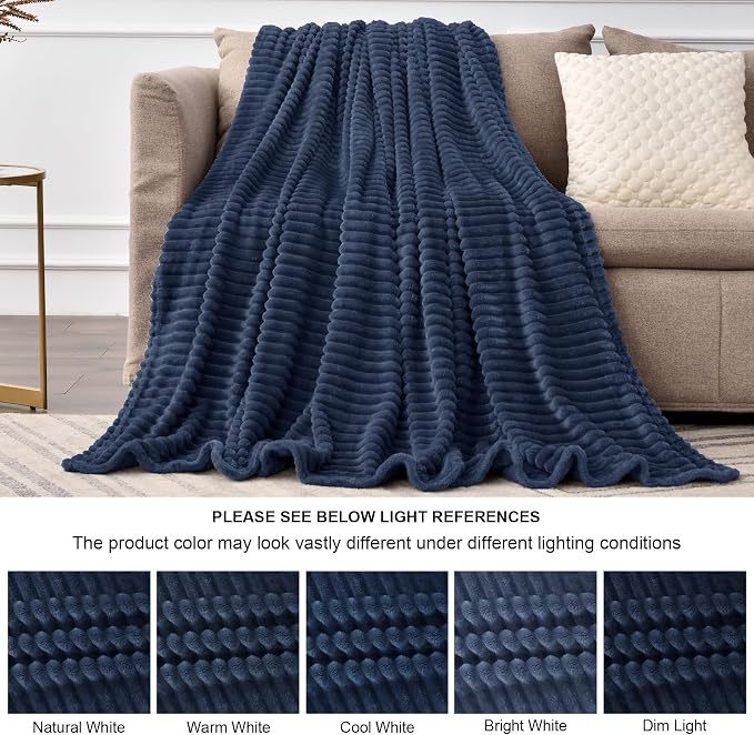 BEDELITE 3D Ribbed Jacquard Navy Fleece Twin Blanket - Image 7