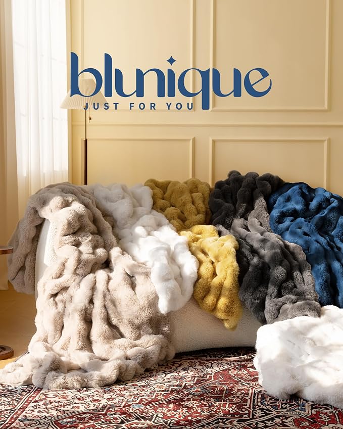 Ultra Soft Cozy Faux Fur Throw Blanket, Fuzzy Plush Thick Bubble Blanket - Image 6