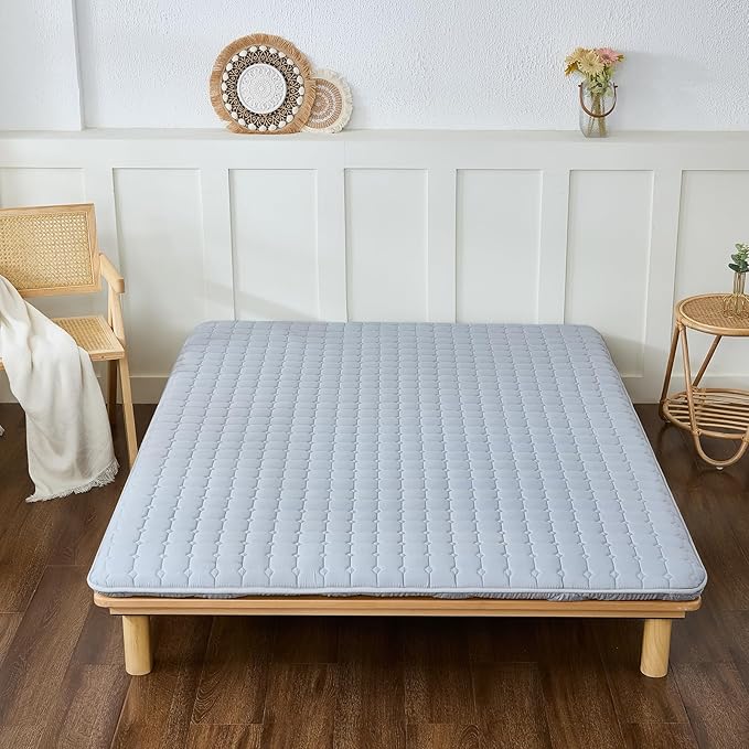 Japanese Floor Mattress Queen, Anti-Slip Japanese Futon Foldable Tatami Mat for Guests, Grey