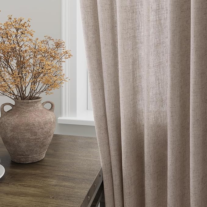 Brownish Grey Linen Curtains for Living Room Extra Long 144 Inches Long Back - Image 8