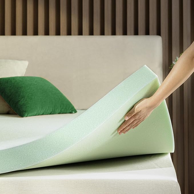 ZINUS 4 Inch Green Tea Memory Foam Mattress Topper, Smaller, More Convenient WonderBox Packaging, Pressure-Relieving Layers, CertiPUR-US Certified, Short Queen