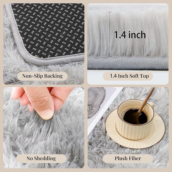 PLHXFR 5x7 Area Rugs Living Room: Fluffy Bedroom Shag Rug Light Grey | Upgrade - Image 5