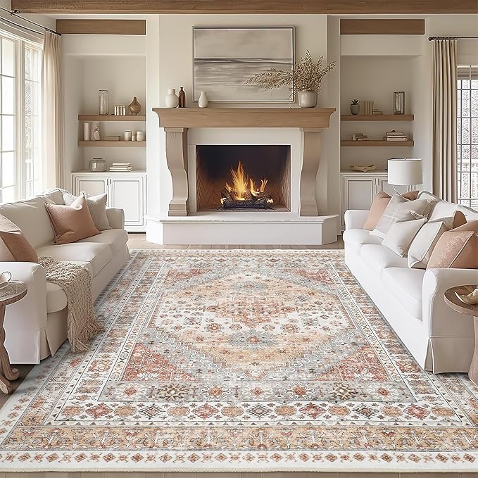 8x10 Area Rugs for Living Room, Large Washable Rug, Dining Room, Low Pile by Zesthome