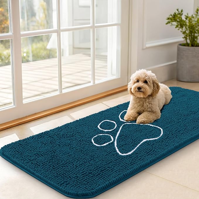 OLANLY Dog Door Mat for Muddy Paws 47x20, Paw Print Design Chenille Mud Mat | by OLANLY