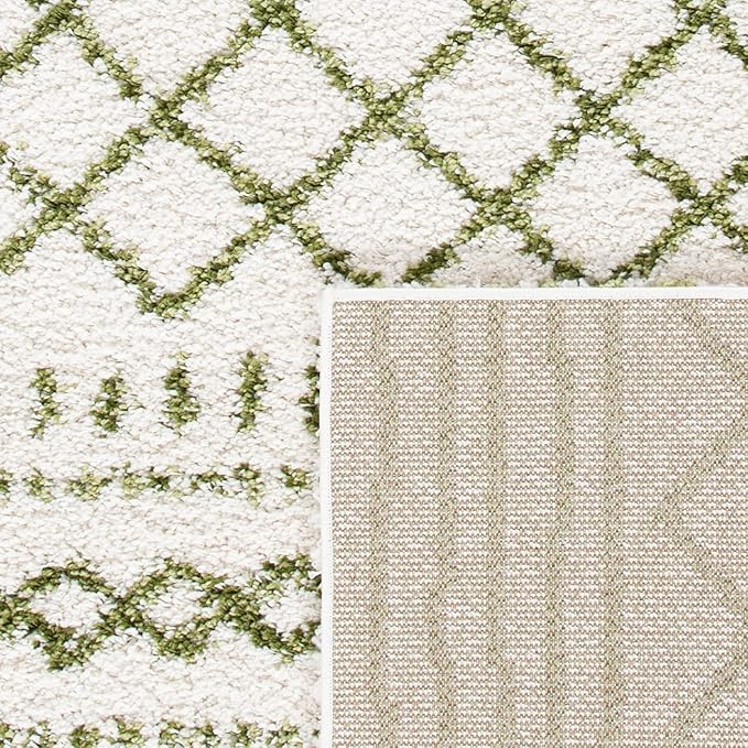 SAFAVIEH Arizona Shag Collection Runner Rug - 2'3" x 6', Ivory & Green, Moroccan Design, Non-Shedding & Easy Care, 1.6-inch Thick, Ideal for The Living Room, Bedroom, Dining Room (ASG741Y-26)