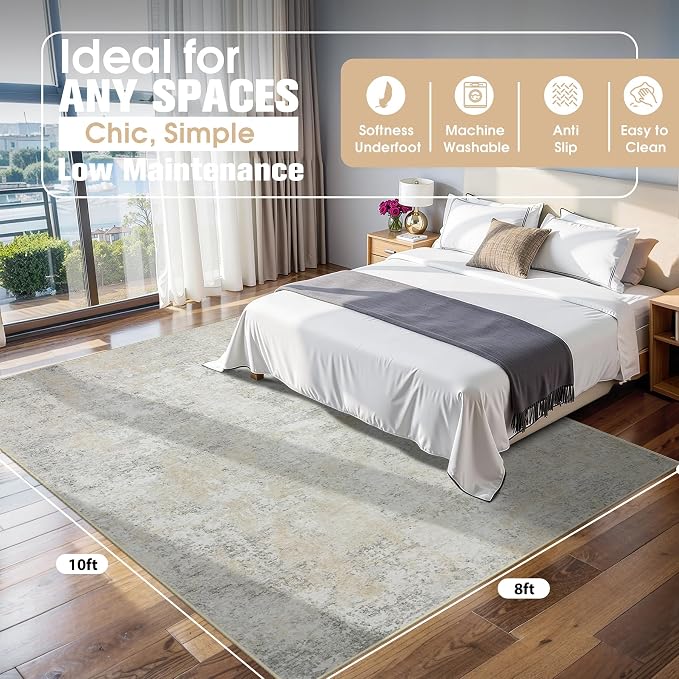 8x10 Area Rugs for Living Room Washable Bedroom Dining Room Beige Grey | Modern - Image 2