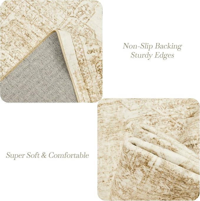 Soalmost Washable Area Rug 8x10 Large Soft Living Room Rugs Beige/Ivory | - Image 5