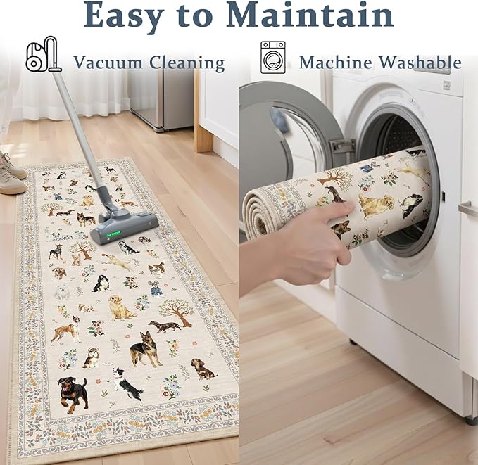 Beige Hallway Runner Rug 2x5 for Bedroom Kitchen | Ultra-Thin;Boho Style;Non - Image 7