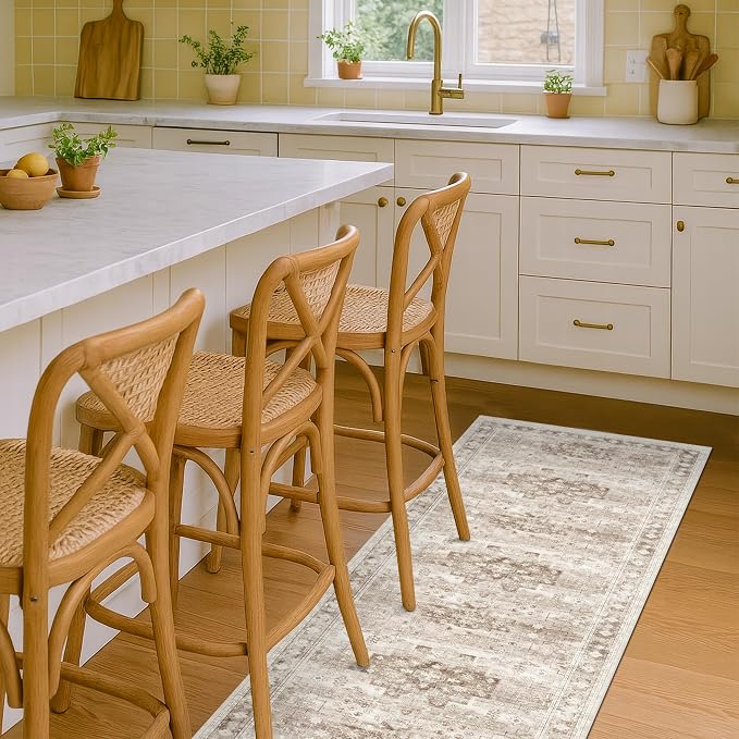 Boho Bathroom Rug 2x5 Runner, Neutral Farmhouse Kitchen Rugs, Small Throw - Image 9
