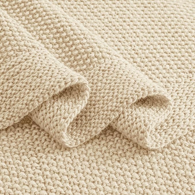 CozeCube Light Beige Seed Stitch Throw Blanket 50"x60", Farmhouse Decor | - Image 8