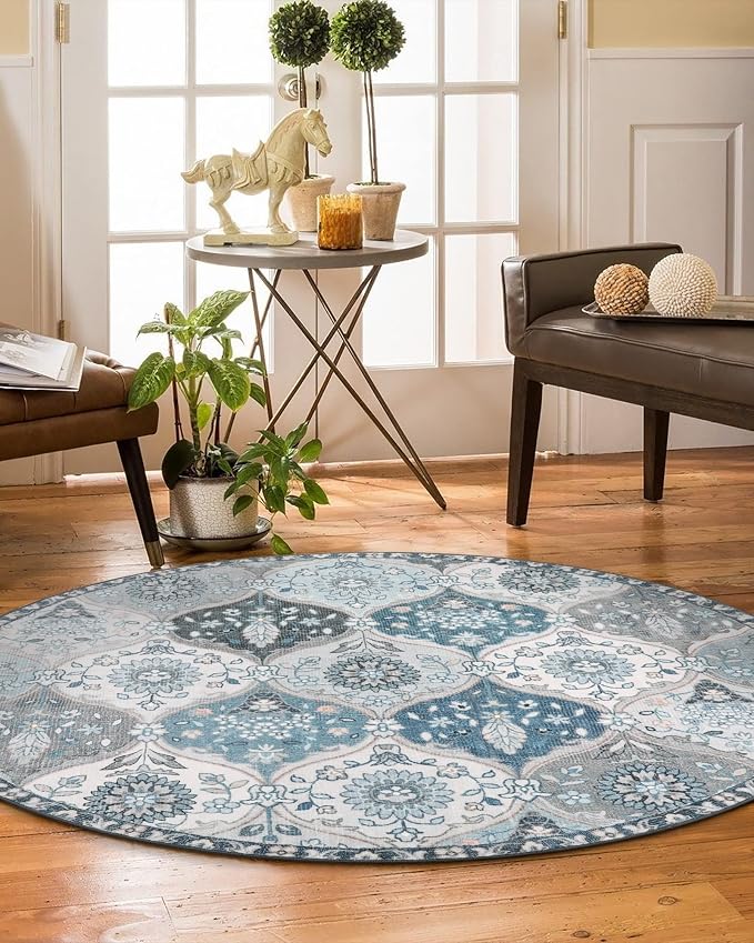 Lahome Moroccan Washable Round Rug, Soft Vintage Small Round Rug 3ft | Non-Slip - Image 6