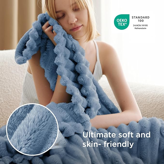 Bedsure Soft Blue Throw Blanket - Image 4