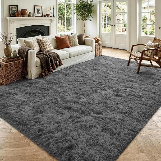 Noahas 5x7 Dark Grey Fluffy Soft Area Rug Non-Slip by ModernHomeDecor