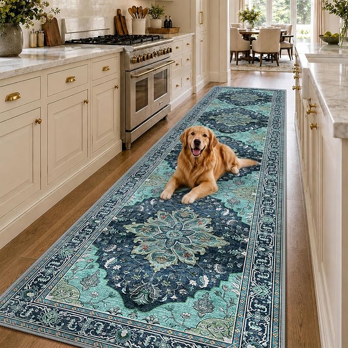 RELEANY Washable Area Rug, Runner 3'x12', Teal | Non-Slip, Water Repellent - Image 2