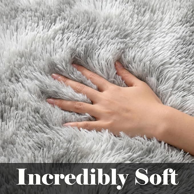 8x10 Area Rugs for Living Room, Tie-Dyed Light Grey Large Fluffy Shag Bedroom - Image 2