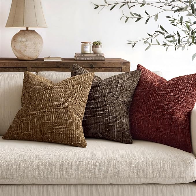 MIULEE Chenille Textured Fall Throw Pillow Covers Rust 18x18 Set of 2 | Slubby - Image 5