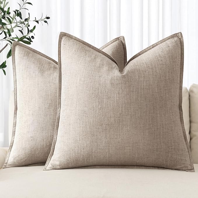MIULEE Decorative Linen Pillow Covers 20x20 Inch Natural Linen | Boho by MIULEE