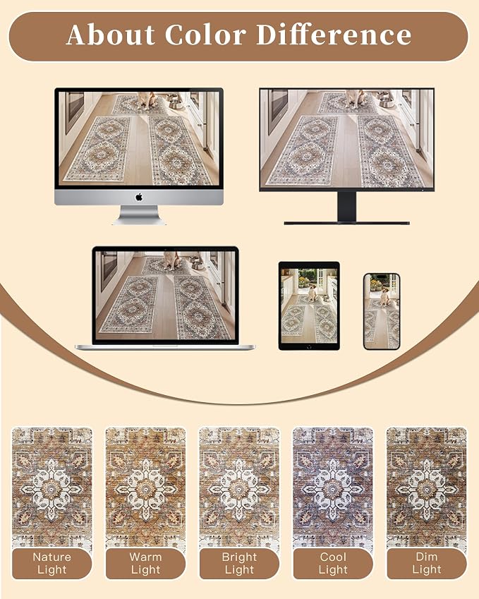 Madane 2-Piece Area Rugs Set, Small Kitchen Runner Non-Slip, Turmeric/Grey | - Image 9