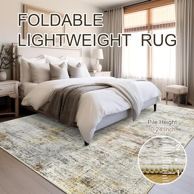 Soalmost 5x7 Area Rugs Grey/Rust Low Pile Washable Trendy Faded Style Rug | - Image 6