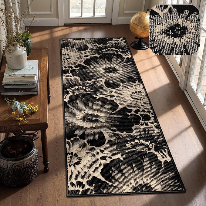 Findosom Hallway Runner Rug 2x6, Non Slip High-Low Textured Floral Washable by Findosom