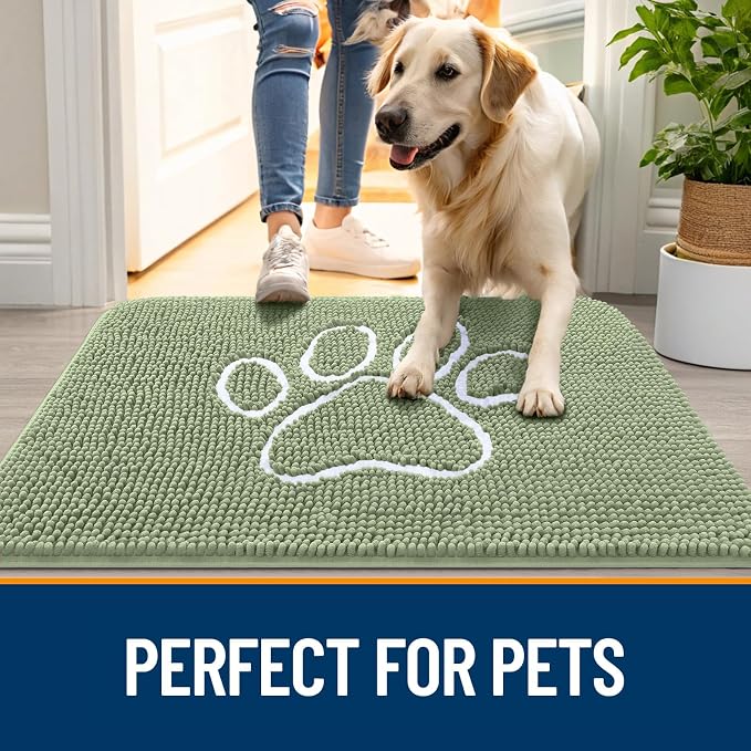 OLANLY Dog Door Mat for Muddy Paws 30x20, Paw Print Design Chenille Mud Mat | - Image 6