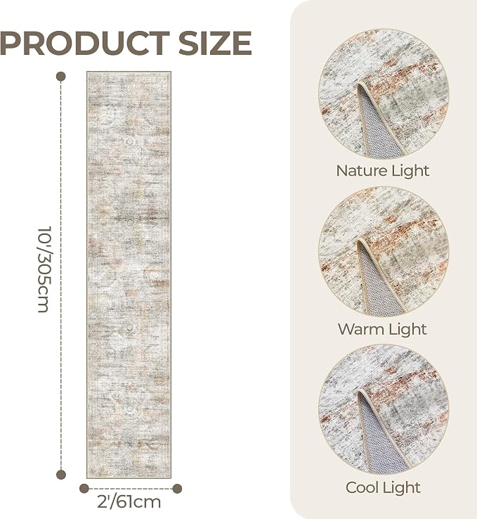 2x10 Runner Rug Non Slip, Washable Hallway Runner Rug, Laundry Room, Soft - Image 2