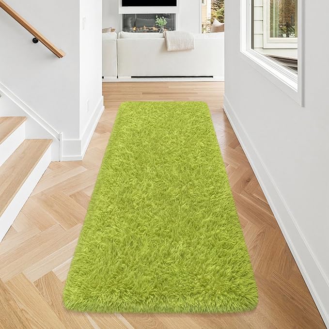 Green Runner Rug for Bedroom Green 2x5ft Fluffy Area Rug Bedside Runner Rug for - Image 2