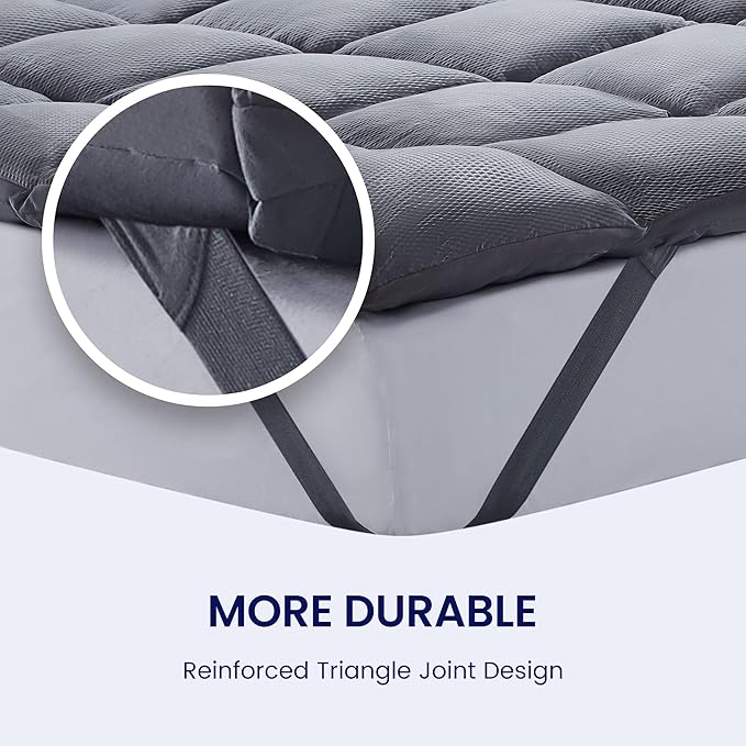 SLEEP ZONE Cooling Mattress Topper Full Size Quilted Fitted Mattress Pad Cover, Soft Fluffy Down Alternative Pillow Top Bed Topper Deep Pocket 8-21 Inch (Grey, Full)