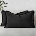 MIULEE Boho Linen Fringe Decorative Lumbar Throw Pillow Covers Black 12x20 | by MIULEE