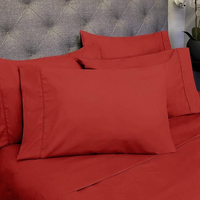King Size Bed Sheets - 6 Piece 1500 Supreme Collection Fine Brushed Microfiber Deep Pocket King Sheet Set Bedding - 2 Extra Pillow Cases, Great Value, King, Samba Red