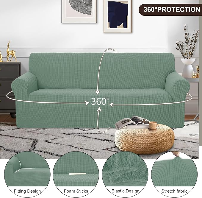 U-NICE HOME Oversized Stretch Couch Cover Slipcover, Cyan | 3 Cushion Sofa - Image 3