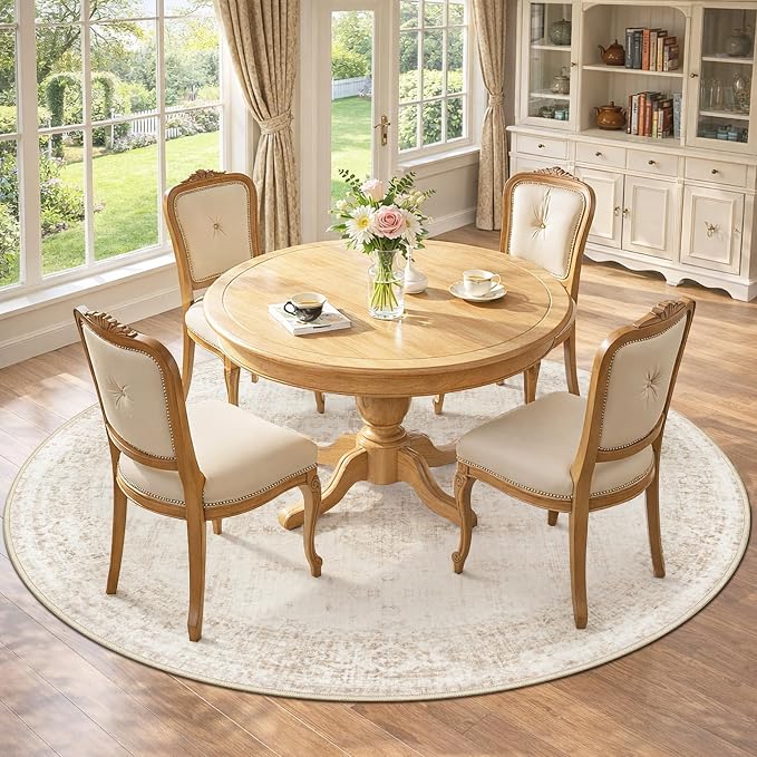 Round Rugs 6ft Washable Rug, Vintage Boho Medallion Rugs Non-Slip Soft Low Pile - Image 4
