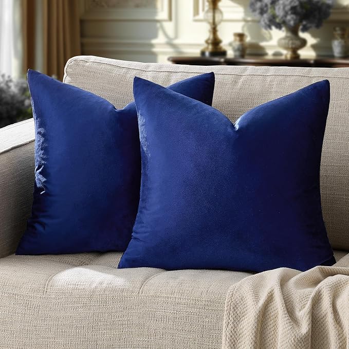 GIGIZAZA Royal Blue Velvet Throw Pillow Covers 18x18 Pack of 2 | Decorative - Image 6