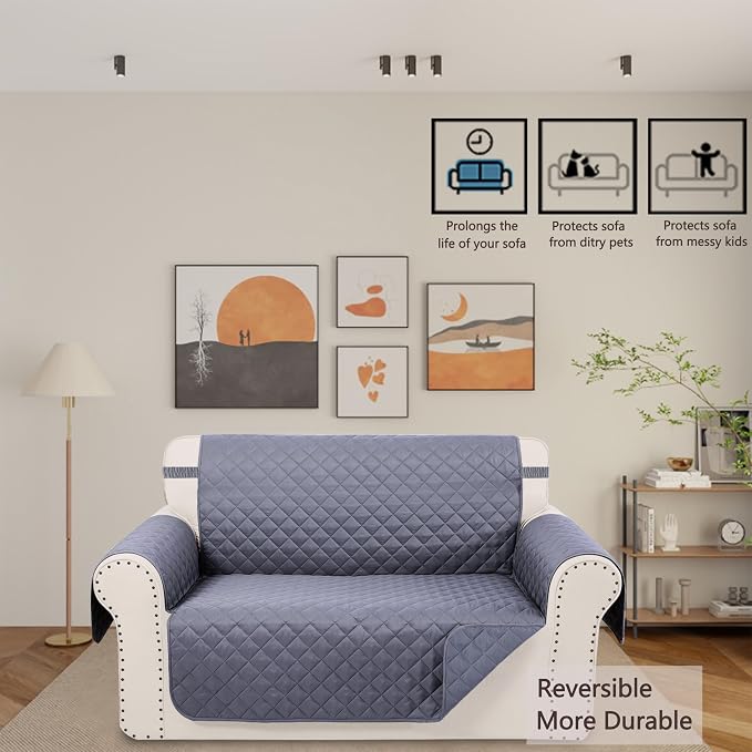 Reversible Loveseat Couch Sofa Covers, Dark Grey | Loveseat Covers - Image 2