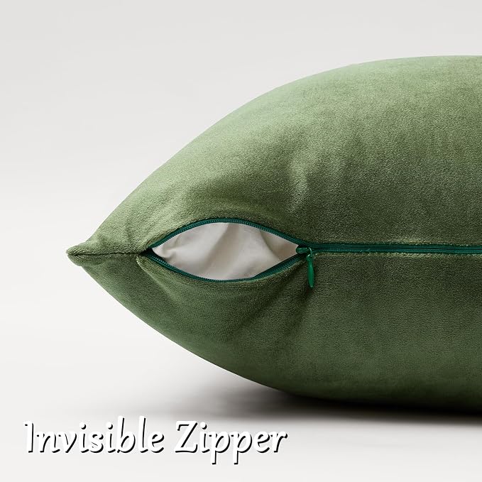 GIGIZAZA Olive Green Velvet Throw Pillow Covers 20x20 Pack of 2 | Decorative - Image 4