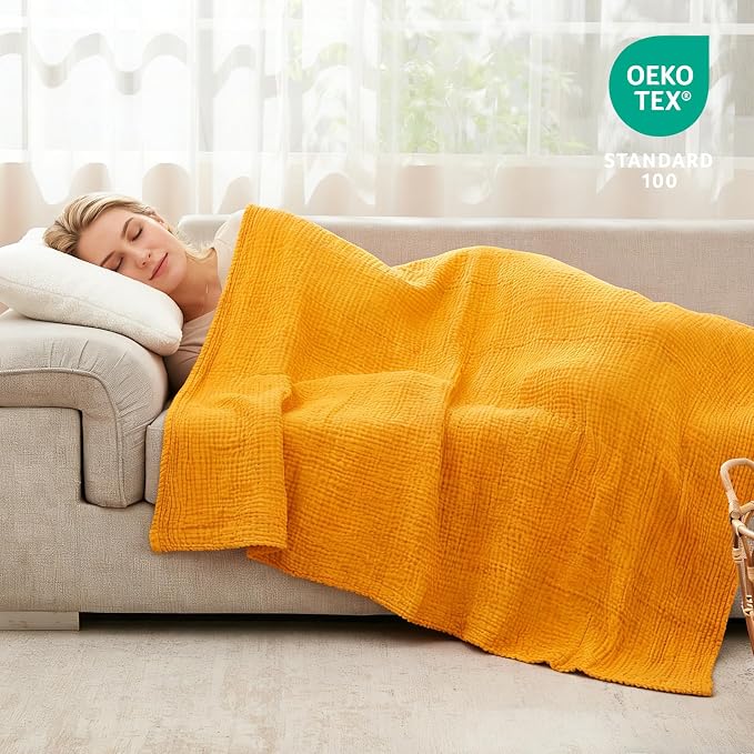 EMME Muslin Blankets for Adults Throw Blanket for Couch Breathable Gauze Soft - Image 7
