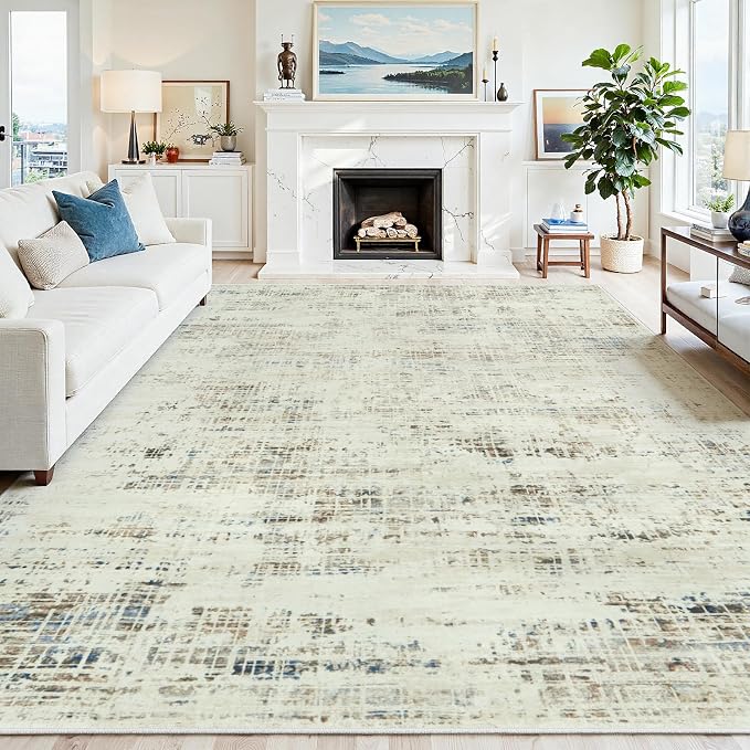 10x14 Washable Area Rug for Living Room Bedroom: Non-Slip Modern Gray White | by Oriannal