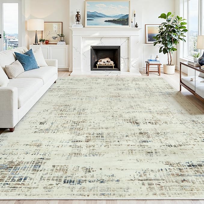 9x12 Washable Area Rug for Living Room Bedroom: Non-Slip Modern Gray White | by Oriannal