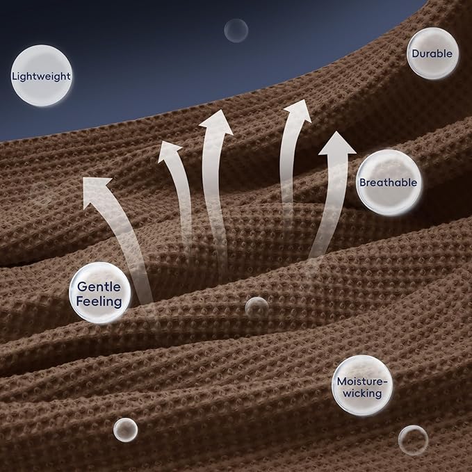 PHF 100% Cotton Waffle Weave Blanket Queen Size for Bed,Snag Proof Lightweight Breathable Moisture-Wicking Throw for Couch,Great for Layering in Cold Weather,Machine Washable, Home Decor-Cappuccino