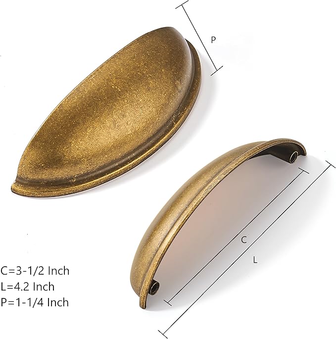 khtumeware 10 Pack 3-1/2" Drawer Pulls Antique Brass Cabinet Cup Pulls Kitchen Hardware Cabinet Handles Drawer Handles Knobs 3.5 inch Hole Center