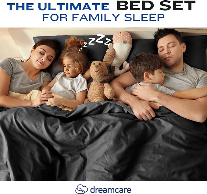 DREAMCARE King Size Sheets Set – 4 pcs Cooling Sheets – up to 21” Deep Pocket King Sheet Set – Hotel Luxury Sheets & Pillowcases – Superior Softness 100% Fine Microfiber with Side Pocket – Black