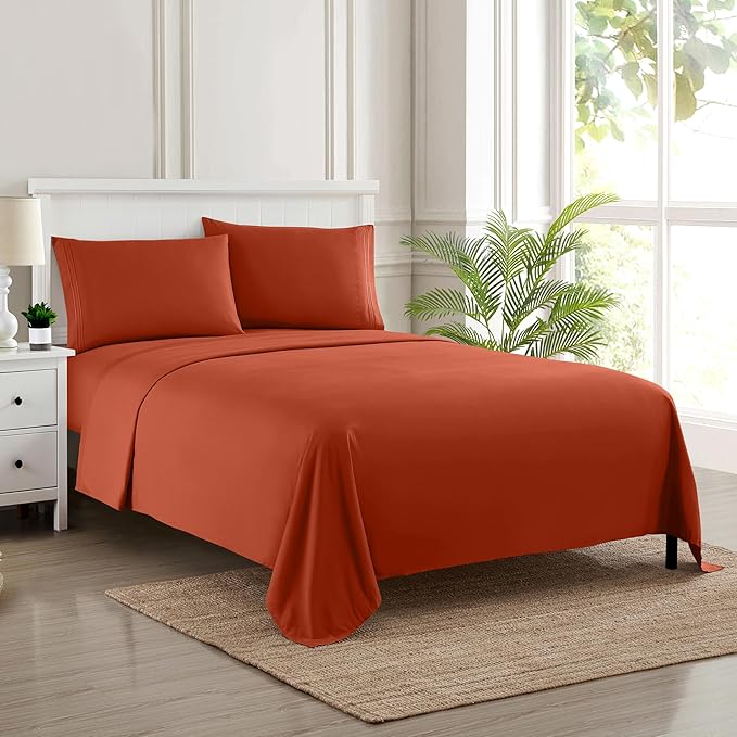 Full Size Sheet Sets - Breathable Luxury Sheets with Full Elastic & Secure Corner Straps Built In - 1800 Supreme Collection Extra Soft Deep Pocket Bedding Set, Sheet Set, Full, Rust