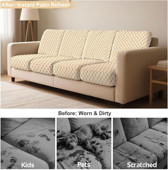 8Pcs Patio Cushion Covers Stretch Outdoor Furniture Protector Slipcovers | - Image 8