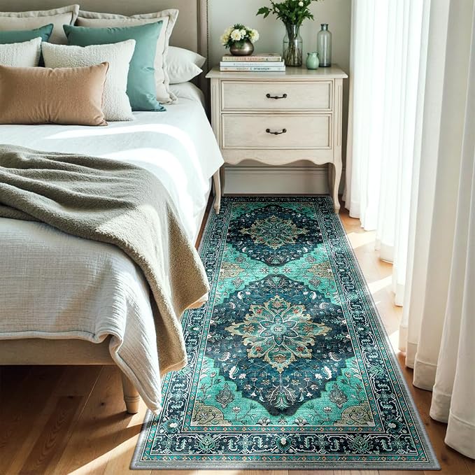 RELEANY Washable Area Rug, Runner 3'x8', Teal | Non-Slip, Water Repellent - Image 2