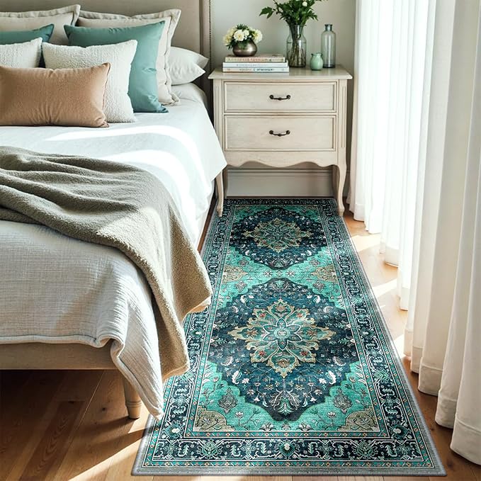 RELEANY Washable Area Rug, Runner 3'x7', Teal | Non-Slip, Water Repellent by RELEANY