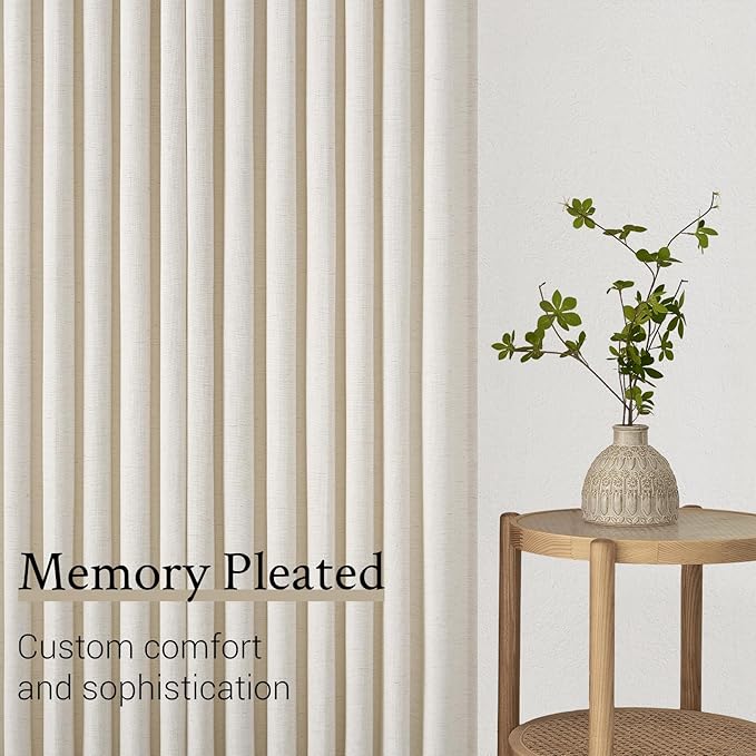 96 Inches Long Pinch Pleated Semi Sheer Curtains, Birch Linen Blended Light - Image 7