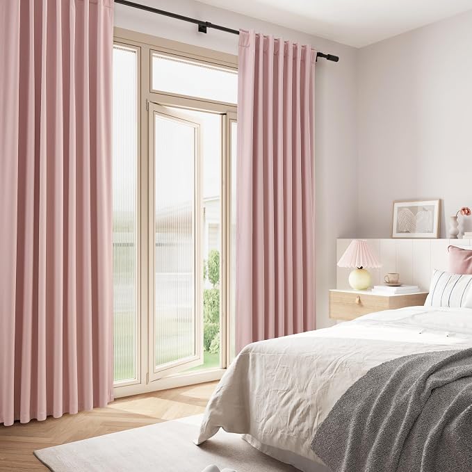 Pink 100% Blackout Linen Curtains 120 Inch 2 Panels Set - Image 8
