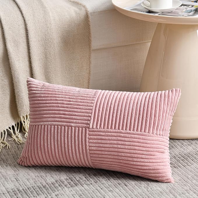 Fancy Homi 2 Packs Blush Pink Lumbar Decorative Throw Pillow Covers 20x28 Inch - Image 2