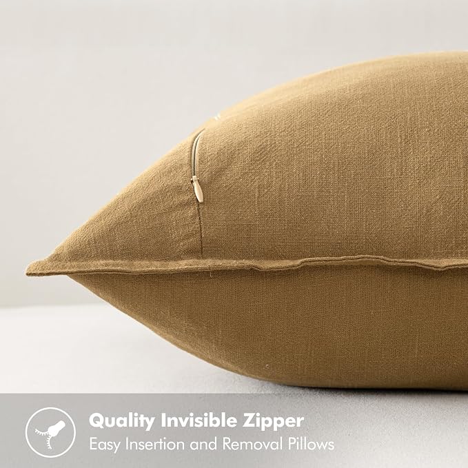 MIULEE Decorative Linen Euro Sham Pillow Covers 24x24 Mustard Yellow | Boho - Image 3