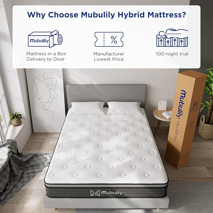 Full Mattress,9.8 Inch Hybrid Mattress in a Box with Gel Memory Foam,Motion Isolation Individually Wrapped Pocket Coils Mattress,CertiPUR-US.